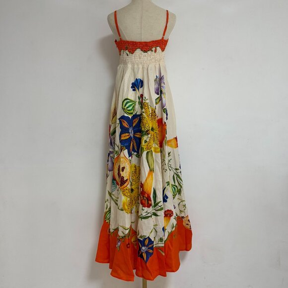 Alemais Pomegranate Floral Print Square-Neck Linen Midi Dress - Picture 6 of 11